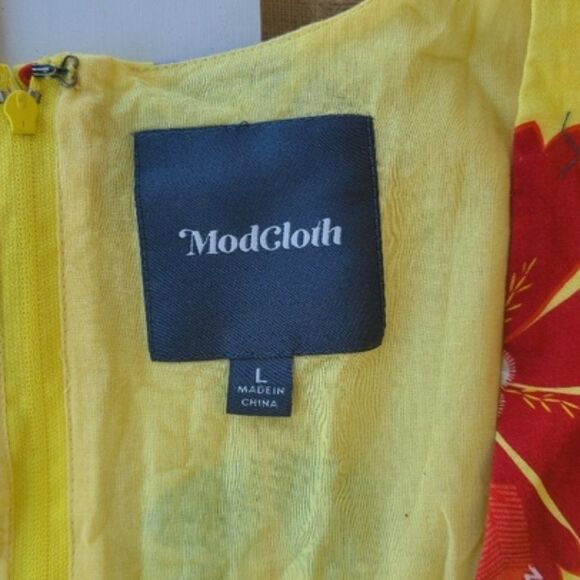 ModCloth Yellow Biking Through Brussels Retro Floral A-Line Mini Dress L - Picture 6 of 6